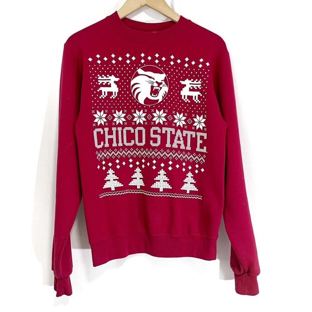 Champion Chico State Red Ugly Christmas Sweater Sweatshirt Crewneck XS